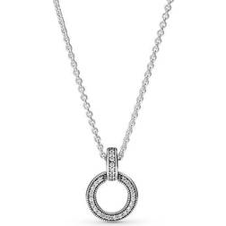 Pandora Double Circle Pendant Necklace - Silver/Transparent