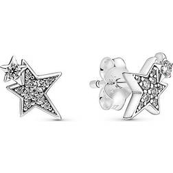 Pandora Sparkling Asymmetric Star Earrings - Silver/Transparent