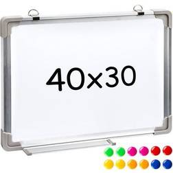 tectake Whiteboard Magnetic Board + 12 Colored Magnets 30x40cm