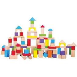 New Classic Toys 10812 100 Wooden Building Blocks in Drum Educational Perception Toy for Preschool Age Toddlers Boys Girls, Multi Color, Pieces