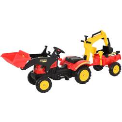 Homcom Reiten Kids Pedal Powered Tractor Ride-On with Controllable Excavator Red/Yellow
