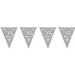 Folat Bunting Silver 25th Anniversary 10 metres, 15 Triangle flags each flag measures approx. 30x22cms. Plastic