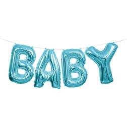 Unique Party 53686 14" Blue Foil Balloon Cute Baby Letter Banner Kit Shower, One size