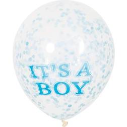 Unique Party 58111 Blue Baby Shower It's A Boy Confetti Latex Balloons 12" 6 Pcs, One Size