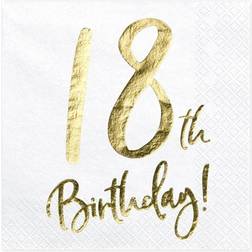 PartyDeco 18th Birthday Paper Birthday Napkins x 20 White and Gold