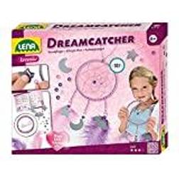 Lena 42699 Dreamcatcher Craft Set, Complete Set for Dream Catcher Craft with Metal Ring, Coloured Paper Cord, Glue, Thread, Feathers and Pendants Cloud, Moon and Star, Set for Children from 6 Years