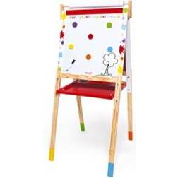 Janod Kids Wooden Double Sided Easel ‘Splash’ Dynamic, Height Adjustable Magnetic Whiteboard Chalk Board Including 13 Accessories From 3 Years Old, J09611