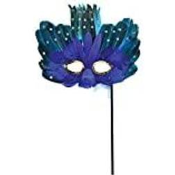 Forum Official EM014 Blue & Green Feather Mask On Stick Eye Masks