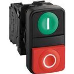Schneider Electric Harmony XB5 ON/OFF Push Button Switch, Plastic, Green Flush Marked I, Red Projecting Marked O, 1NO 1NC, 22mm Mount, XB5AL73415