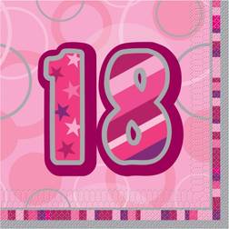 Unique Party 28438 Glitz Pink 18th Birthday Paper Napkins, Pack of 16