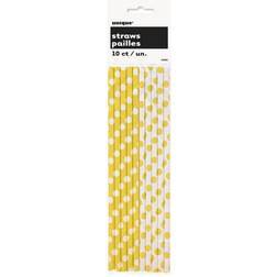 Unique Party 62083 Yellow Polka Dot Paper Straws, Pack of 10