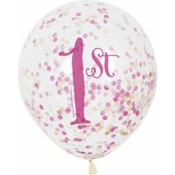 Unique Party 12" Pink and Gold Girls 1st Birthday Confetti Balloons, 6ct