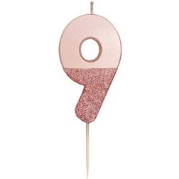 Talking Tables Rose Gold Glitter Number 9 Candle Cake Decoration