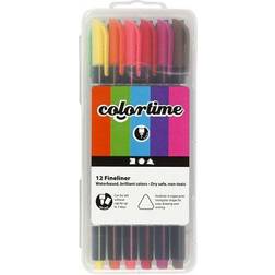 Colortime Fineliner, line 0,6-0,7 mm, assorted colours, 12 pc/ 1 pack