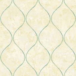Seabrook Designs Ogee Tan & Turquoise Wallpaper