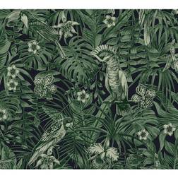 Living Walls Jungle Wallpaper Greenery A.S. Création Non-Woven Wallpaper 10.05 m x 0.53 m Green Black Made in Germany 372101 37210-1