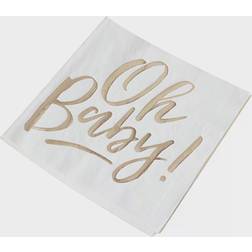 Ginger Ray Gold Foiled Oh Baby Shower Paper Party Sixteen Pack, White, Napkins 16pk