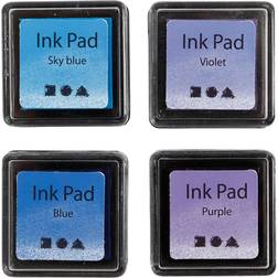 Colortime Ink Pad, H: 2 cm, size 3,5x3,5 cm, blue, sky blue, purple, violet, 4 pc/ 1 pack