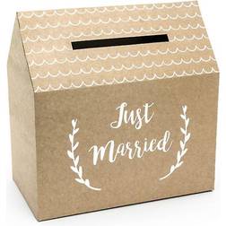 PartyDeco Wedding Card Postbox Just Married Rustic Kraft Brown