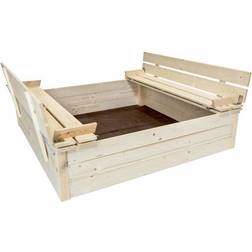 Charles Bentley Kids Children's Square FSC Wood Sand Pit With Seat Benches