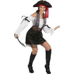 Bristol Novelty Womens/Ladies Pirate Costume (10-14 UK) (Black/White/Brown/Red)