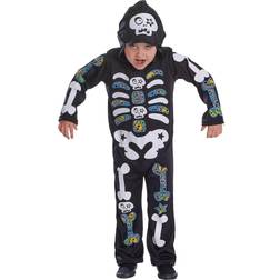 Bristol Novelty Childrens/Kids Coloured Bones Skeleton Costume (M) (Black/Multicoloured)