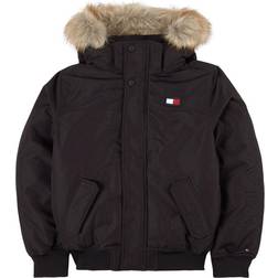 Tommy Hilfiger Small Flag Tech Jacket with Faux Fur Hood - Black