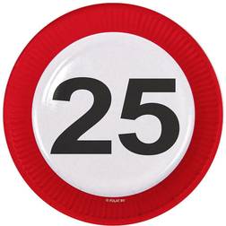 Folat 25th Birthday Traffic Sign Paper Plates 8 pieces