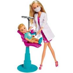 Simba Steffi Love Dentist Doll as Dentist and Timmy as Patient with Chair and Dental Accessories 12 cm 29 cm for Children from 3 Years
