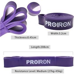 Proiron Assisted Pull up Band Träningsband, 208 x 3,2 x 0,45 cm, Resistansnivå: Medium (13 kg) Lila, 100% Natural Latex