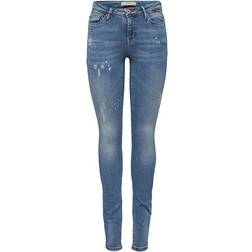 Only Shape Life Reg Destroyed Skinny Fit Jeans - Blue/Medium Blue Denim