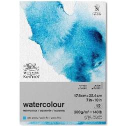 Winsor & Newton and Watercolour Paper Pad, 17.8 x 25.4 cm, 12 Sheets, 300 g/m² Glue Bound, Cold Pressed, Acid Free, Mixture of 25 Percent Cotton and Cellulose Fibres, Natural White