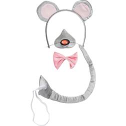Bristol Novelty Unisex Mouse Ears Nose Bow Tie And Tail Set With Sound (One Size) (Grey/Pink)