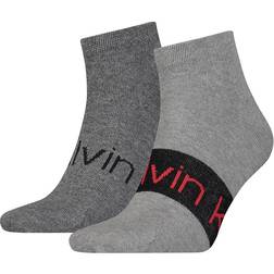 Calvin Klein Logo Ankle Socks 2-pack - Mid Grey Melange