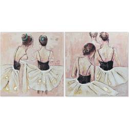 Dkd Home Decor Painting Dancers Ballerina (2 pcs) (100 x 3.5 x 100 cm) Framed Art