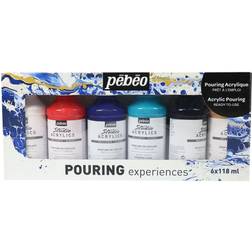 Pebeo Pouring Medium, Acrylic, White, Red, Blue, Turquoise, Black, Gold, 6 x 118ml
