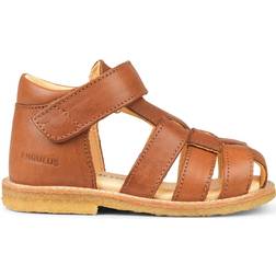 Angulus Sandal with Closed Toe and Velcro - Cognac