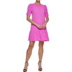 DKNY Ruched Sleeve Trapeze Dress - Cosmic Pink