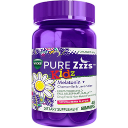 Vicks Pure Zzzs Kidz Melatonin with Chamomile & Lavender Gummies Natural Berry 48 Gummies