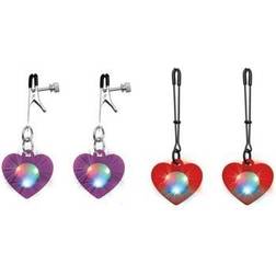 XR Brands Charmed Light Up Heart Nipple Clamps Red