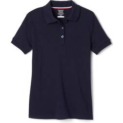 French Toast Girl's Short Sleeve Interlock Polo with Picot Collar - Navy