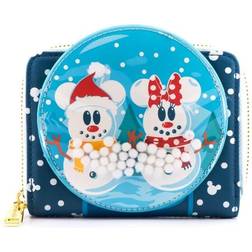 Loungefly Disney Snowman Mickey Minnie Mouse Snow Globe Zip Around Wallet - Blue