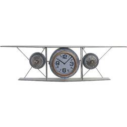 Dkd Home Decor Wall Clock Crystal Iron Aeroplane MDF Wood Dark grey (120 x 21 x 33.5 cm) Wall Decor
