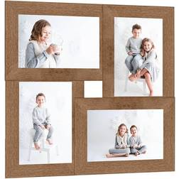 vidaXL Collage Photo Frame for 4x(10x15 cm) Picture Light Brown MDF Photo Frame