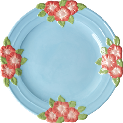 Rice Ceramic with Embossed Flower Design Mint Dinner Plate