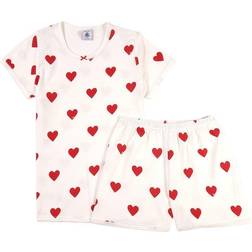 Petit Bateau Girl's Heart Patterned Cotton Short Pyjamas - Marshmallow White/Terkuit Red (A00OC01140)