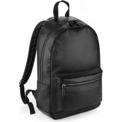 BagBase Faux Leather Fashion Backpack (One Size) (Black)