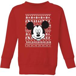 Disney Kid's Mickey Face Christmas Sweatshirt - Red