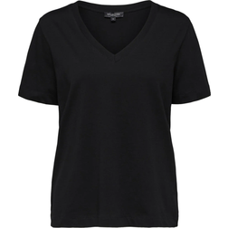 Selected Femme cotton short sleeve v neck t-shirt in