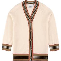 Burberry Icon Stripe Trim Wool Cardigan - Ivory (80542221)